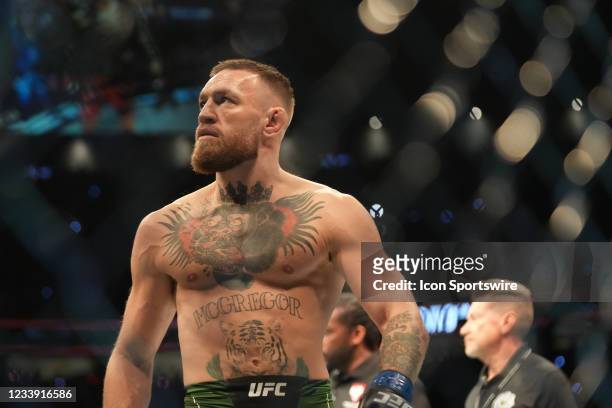 Conor McGregor prepares to fight Dustin Poirier in their lightweight bout during UFC 264 at T-Mobile Arena on July 10 in Las Vegas, Nevada, United...