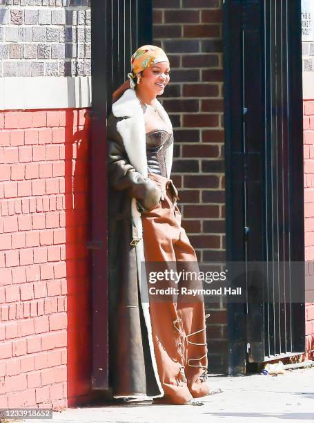 Rihanna is seen filming a music video in the Bronx on July 10, 2021 in New York City.