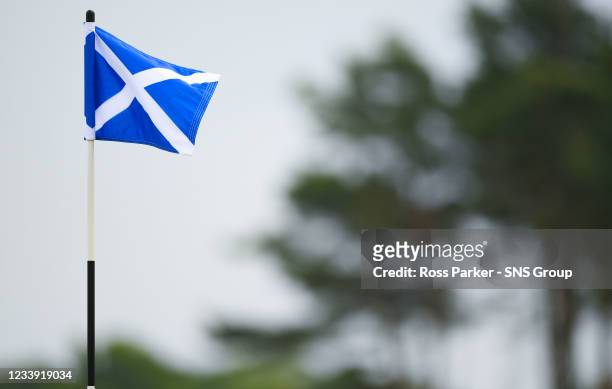Saltire flag is pictured during day four of the abrdn Scottish Open at the Renaissance Club, on July 11 in North Berwick, Scotland.