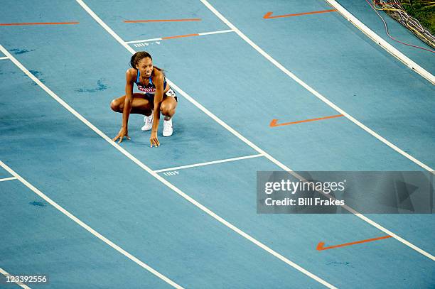 13th IAAF World Championships in Athletics: USA Allyson Felix after Women's 400M Final at Daegu Stadium. Felix wins silver. Daegu, South Korea...