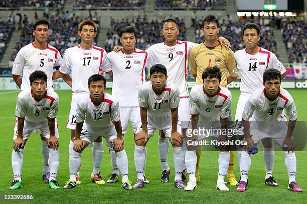 North Korea team line up prior to the 2014 FIFA World Cup Brazil Asian 3rd Qualifier match between Japan and North Korea at Saitama Stadium on...