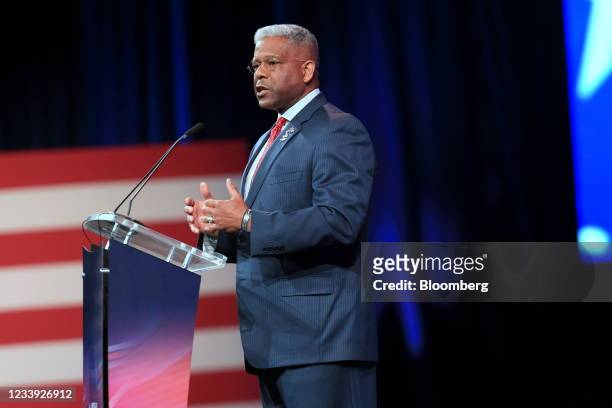 Allen West, Republican gubernatorial candidate for Texas, speaks during the Conservative Political Action Conference in Dallas, Texas, U.S., on...