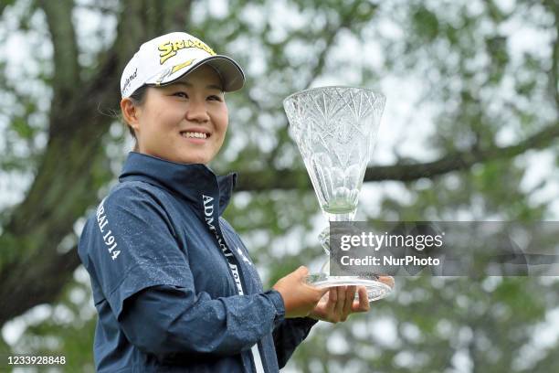 Nasa Hataoka of Ibaraki, Japan holds up the trophy after winning the Marathon LPGA Classic presented by Dana golf tournament at Highland Meadows Golf...
