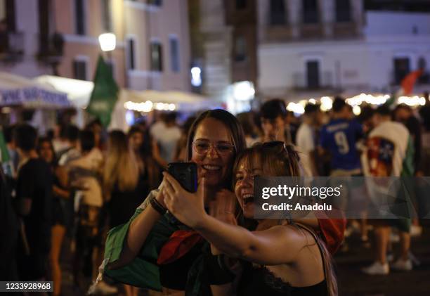 Fans of Italy watch the UEFA EURO 2020 football final match between Italy and England outside of pubs Campo deÃ Fiori, Rome, Italy, on July 11, 2021.