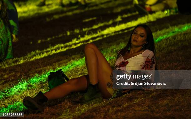 Festival goer listens to music during the Day Four of the Exit music festival at the Petrovaradin Fortress on July 12, 2021 in Novi Sad, Serbia.