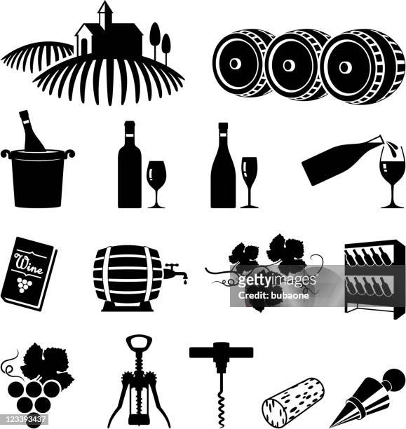 vineyard and wine black & white vector icon set - mulled wine 幅插畫檔、美工圖案、卡通及圖標