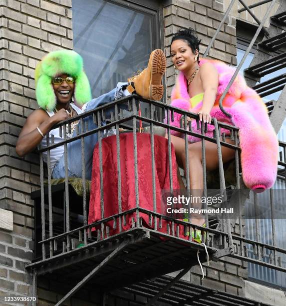Rihanna and A$AP Rocky are seen filming a music video in the Bronx on July 11, 2021 in New York City.