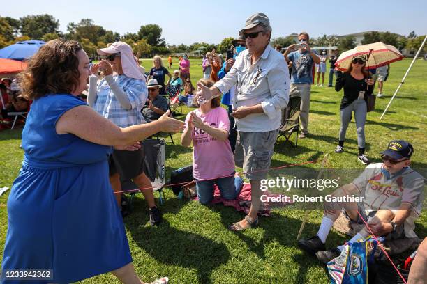 Irvine, CA, Sunday, July 11, 2021 - Representative Katie Porter arrives at a town hall meeting at Mike Ward Community Park.