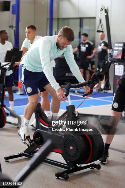 Jamie Vardy of Leicester City as the Leicester City squad returns for pre-season training session at Leicester City Training Ground, Seagrave on July...