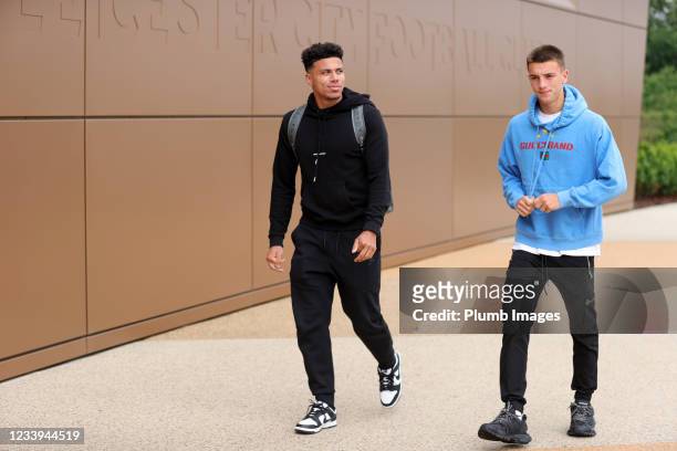 James Justin of Leicester City and Luke Thomas of Leicester City as the Leicester City squad returns for pre-season training session at Leicester...