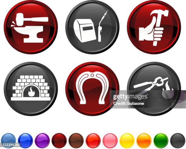 blacksmith royalty free vector icon set - welding helmet stock illustrations