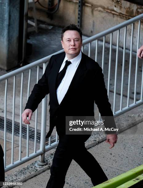 Tesla Founder Elon Musk leaves a courthouse after testifying in a court case on July 12, 2021 in Wilmington, Delaware. Musk testified in court over...