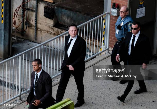 Tesla Founder Elon Musk leaves a courthouse after testifying in a court case on July 12, 2021 in Wilmington, Delaware. Musk testified in court over...