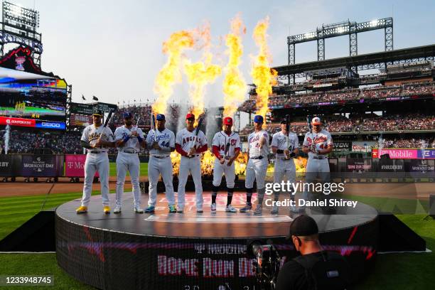 Contestants of the Home Run Derby are seen before the 2021 T-Mobile Home Run Derby at Coors Field on Monday, July 12, 2021 in Denver, Colorado.