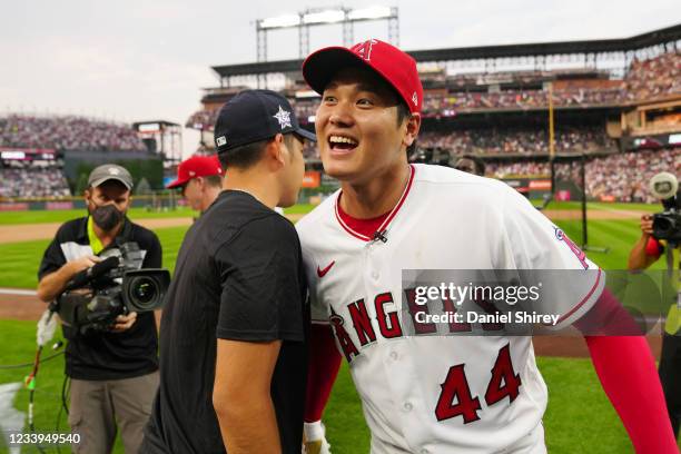 Shohei Ohtani of the Los Angeles Angels is seen during the 2021 T-Mobile Home Run Derby at Coors Field on Monday, July 12, 2021 in Denver, Colorado.