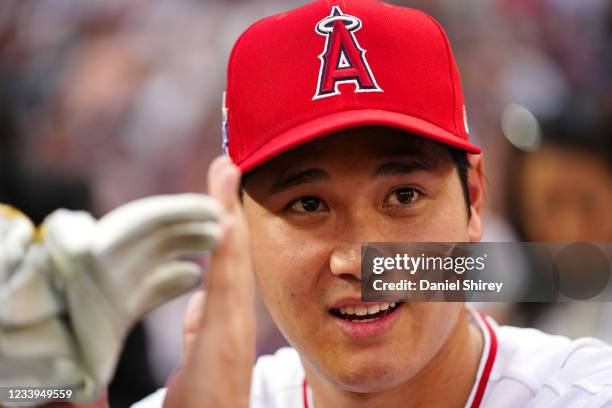 Shohei Ohtani of the Los Angeles Angels is seen during the 2021 T-Mobile Home Run Derby at Coors Field on Monday, July 12, 2021 in Denver, Colorado.