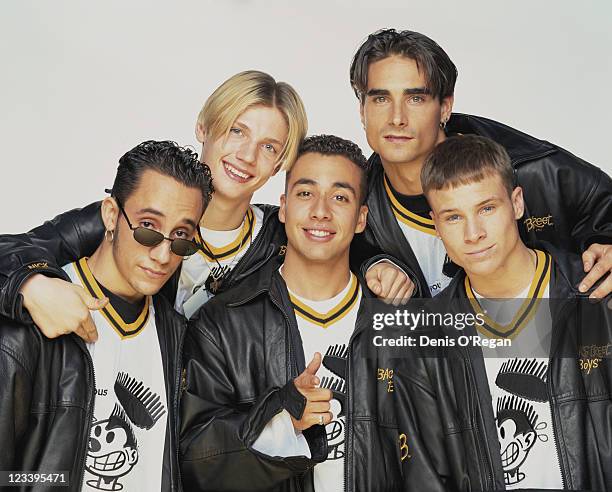 American pop group the Backstreet Boys, circa 1995. From left to right, they are A. J. McLean, Nick Carter, Howie Dorough, Kevin Richardson and Brian...