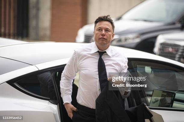 Elon Musk, chief executive officer of Tesla Inc., arrives at court during the SolarCity trial in Wilmington, Delaware, U.S., on Tuesday, July 13,...