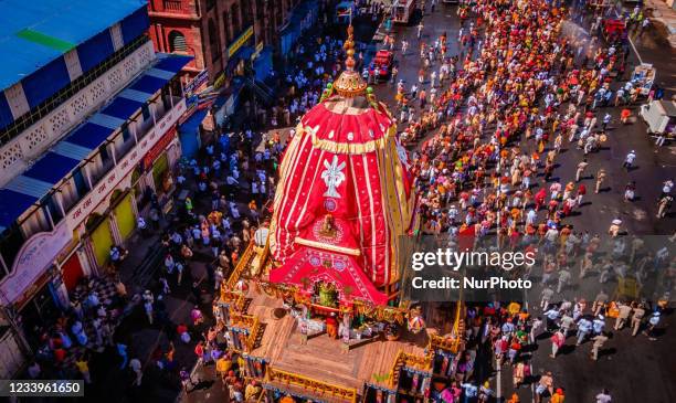 Shree Jagannath temple ditties wooden chariots seen in front of the temple and it is being pull by only the traditional temple servitors on the...