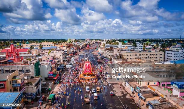 Shree Jagannath temple ditties wooden chariots seen in front of the temple and it is being pull by only the traditional temple servitors on the...