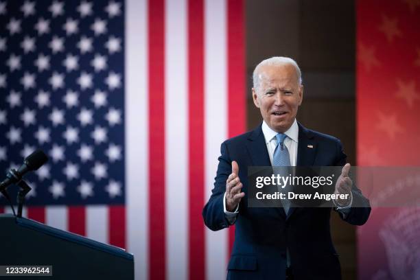 President Joe Biden arrives to speak about voting rights at the National Constitution Center on July 13, 2021 in Philadelphia, Pennsylvania. Biden...
