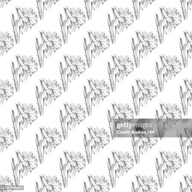 narzissen stift und tinte abstrakten hintergrund - vektor eps10 illustration - nahtlose muster - paperwhite narcissus stock-grafiken, -clipart, -cartoons und -symbole