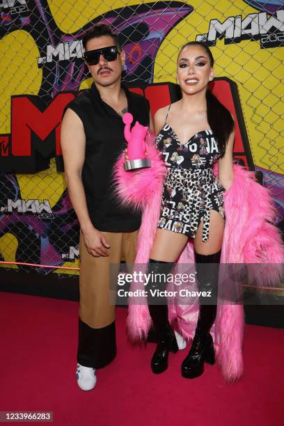 In this image released on July 13th 2021, Eduardo "Chile" Miranda and Karime Pindter of Acapulco Shore Season 8 pose during the pink carpet for the...