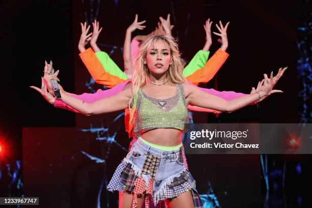 In this image released on July 13th 2021, Danna Paola performs on stage during the 2021 MTV MIAW at Quarry Studios, broadcast on July 13, 2021 in...