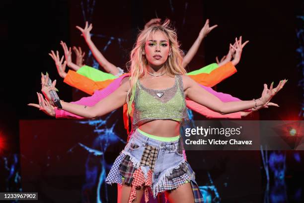 In this image released on July 13th 2021, Danna Paola performs on stage during the 2021 MTV MIAW at Quarry Studios, broadcast on July 13, 2021 in...