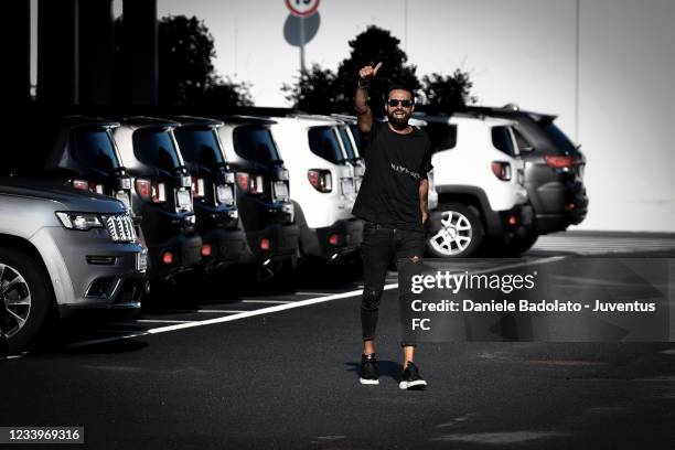 Juventus player Carlo Pinsoglio arrival at JTC for the pre season on July 14, 2021 in Turin, Italy.