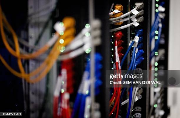 Interior of a server room in the American the Internet connection and data center company Equinix in Amsterdam on July 14, 2021. - Netherlands OUT /...