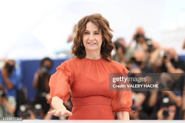 French actress and director Valerie Lemercier poses during a photocall for the film "Aline, The Voice OF Love" at the 74th edition of the Cannes Film...