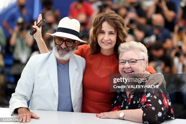 Canadian actor Roc Lafortune, French actress and director Valerie Lemercier and Canadian actress Danielle Fichaud pose during a photocall for the...