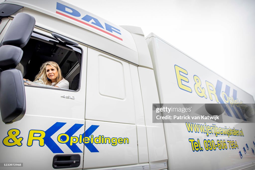Queen Maxima Visits Truck Drivers Lesson In Nieuwegein
