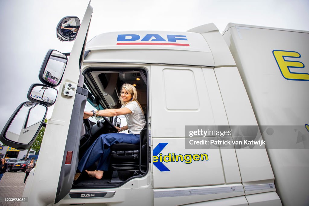 Queen Maxima Visits Truck Drivers Lesson In Nieuwegein