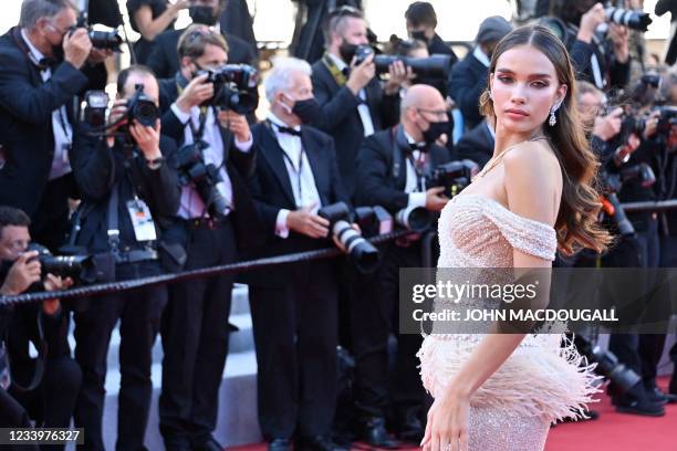 Model Hana Cross arrives for the screening of the film "A Felesegem Tortenete" at the 74th edition of the Cannes Film Festival in Cannes, southern...