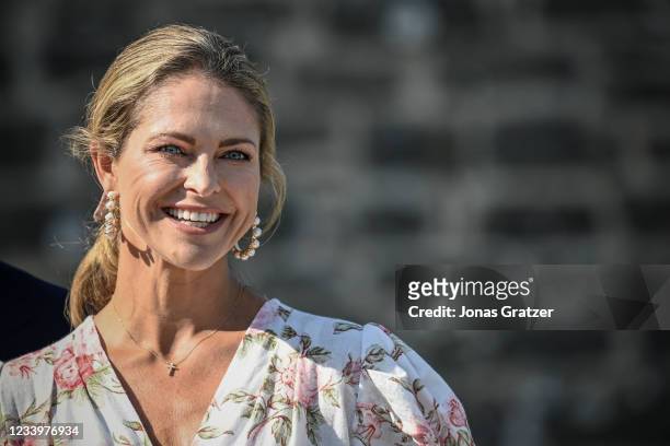 Princess Madeleine of Sweden is seen on the occasion of The Crown Princess Victoria of Sweden's 44th birthday celebrations at Borgholm's castle ruins...
