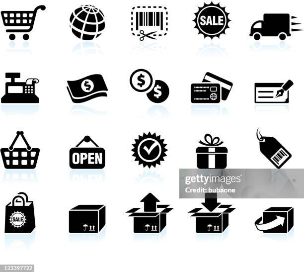 bildbanksillustrationer, clip art samt tecknat material och ikoner med shopping and e-commerce black & white vector icon set - check box