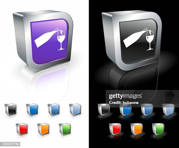 3d graphic design icons with pouring wine bottle and glass - red wine pour stock illustrations