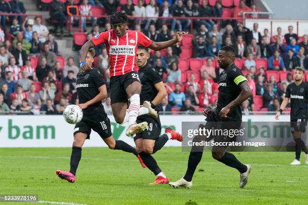 Noni Madueke of PSV scores the first goal to make it 1-0 during the Club Friendly match between PSV v PAOK Saloniki at the Philips Stadium on July...