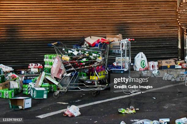 Abandoned loot left outside UltraLiquors in New Germany on July 12, 2021 in Durban, South Africa. It is reported that a considerable number of shops...