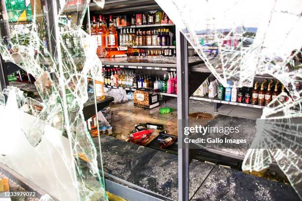 Looted Spar Tops liquor store in Sandy Centre, Pinetown, on July 12, 2021 in Durban, South Africa. It is reported that a considerable number of shops...