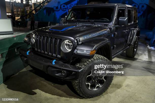 Jeep Wrangler 4xe during the media preview for the Chicago Auto Show in Chicago, Illinois, U.S., on Wednesday, July 14, 2021. The Chicago Auto Show...