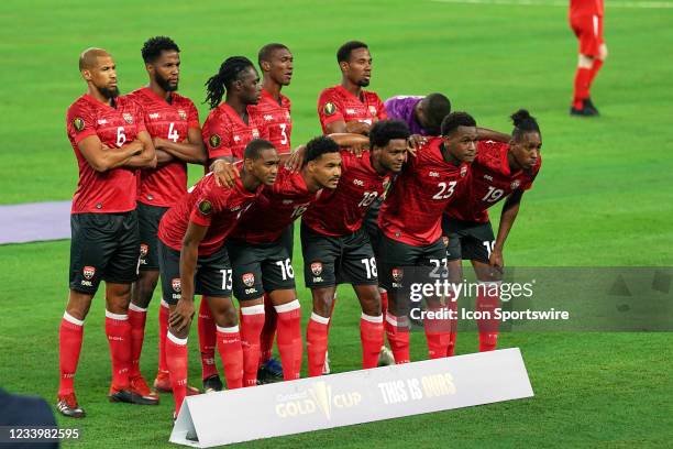 Trinidad and Tobago starting XI pose for a team photo in action during a CONCACAF Gold Cup group stage match between Mexico and Trinidad & Tobago on...