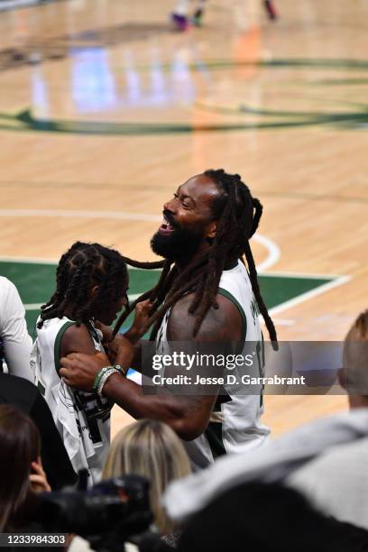 Player, Za'Darius Smith, attends Game Four of the 2021 NBA Finals on July 14, 2021 at Fiserv Forum in Milwaukee, Wisconsin. NOTE TO USER: User...