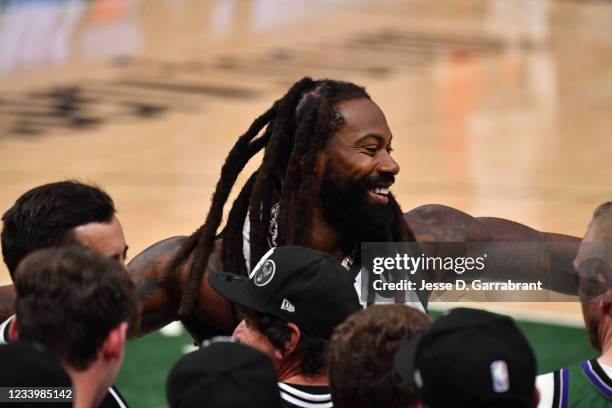 Player, Za'Darius Smith, attends Game Four of the 2021 NBA Finals on July 14, 2021 at Fiserv Forum in Milwaukee, Wisconsin. NOTE TO USER: User...