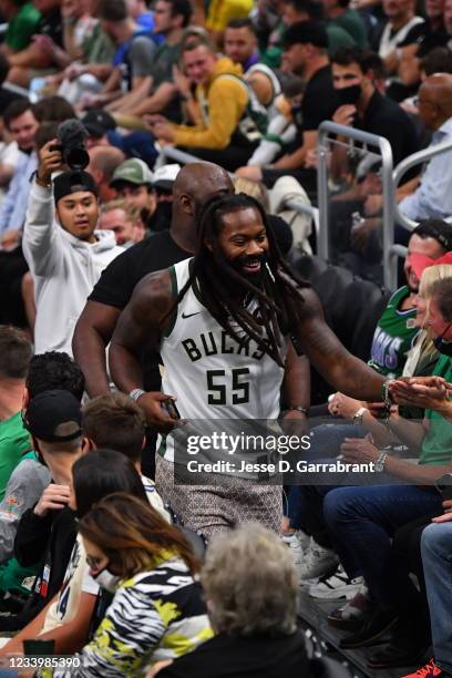 Player, Za'Darius Smith, attends Game Four of the 2021 NBA Finals on July 14, 2021 at Fiserv Forum in Milwaukee, Wisconsin. NOTE TO USER: User...