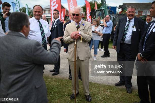 Prince Charles, Prince of Wales speaks with attendees as he visits The Great Yorkshire Show at The Great Yorkshire Showground on July 15, 2021 in...