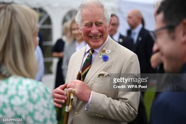 Prince Charles, Prince of Wales speaks with attendees as he visits The Great Yorkshire Show at The Great Yorkshire Showground on July 15, 2021 in...