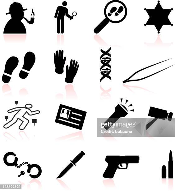 detective ( criminal investigation ) black & white icon set - smoke trail stock illustrations